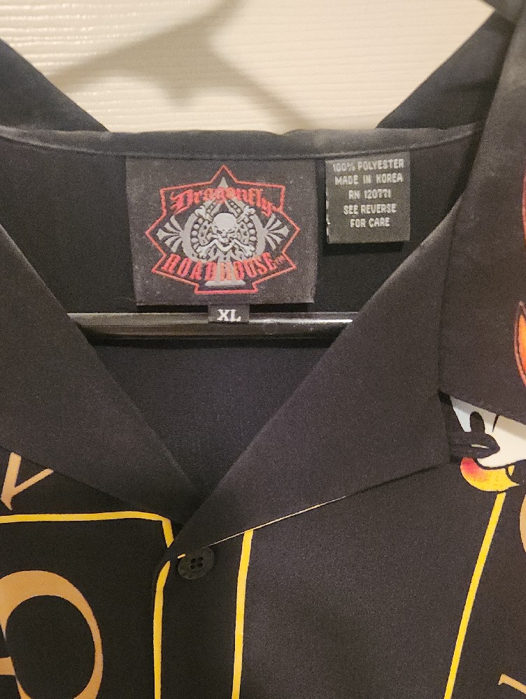 Dragonfly Casino Flame Print Bowling Shirt - Black & Orange - Never Worn Awesome — image 4 of 5